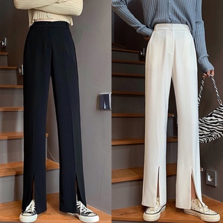 2022 Nuevo Coreano Color Sólido Split Pantalones De Pierna Ancha Las Mujeres De Cintura Alta Drapeado Traje Largos Recto Suelto Mostrar Altos De Calle Ins Tendencia (1)