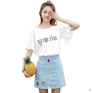 Women Stylish Print T Shirt Embroidery Short Sleeve Tops Casual Tee Shirt Summer (1)