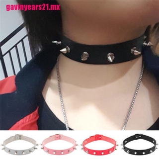 Punk Lady Gothic Leather Choker Heart Chain Spike Rivet Buckle Collar Necklace (2)