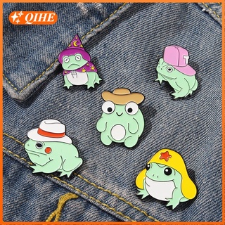 Cute Enamel Pin Custom Frog Lotus Leaf Brooches Bag Lapel Pin Cartoon Animal Badge Jewelry Gift for Kids Friends