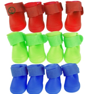 Venta caliente| 4Pcs moda Color sólido mascota cachorro perro zapatos de lluvia antideslizante botas impermeables