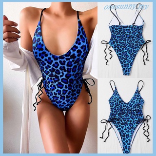 traje de baño sexy para mujer/traje de baño de una sola pieza con estampado de leopardo azul sin tirantes
