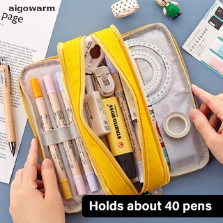 aigowarm - estuche para lápices de lona de doble cara, bolsa de almacenamiento, papelería mx