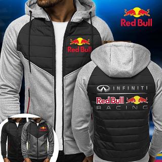 Red Bull nueva llegada otoño invierno rojo Bull Racing hombres moda deportes cremallera chamarra de algodón engrosamiento sudadera con capucha