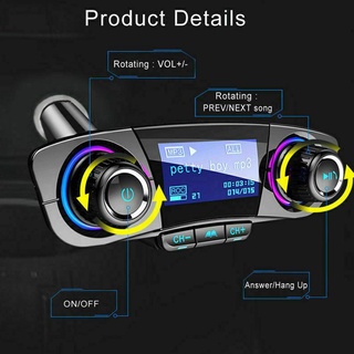 BT06 reproductor MP3 de coche transmisor FM inalámbrico Bluetooth cargador USB AUX adaptador J2D3