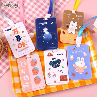 KATHY Cartoon ID Badge Holder Office School Badge Case Card Holder with rope Cute Ins style Bank Credit Card Name Tags Sliding Cover Card Bag Card Protective Cover