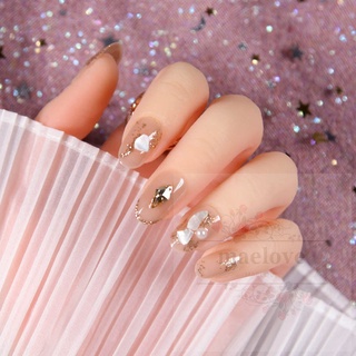 Nude Color Nude Color Gold Foil Nails Shell decoration Wearable Round Head Fake Nails with Glue Girls Hands Deco