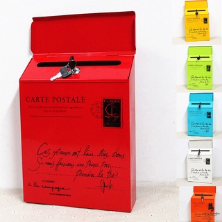 Iron Lock Letter Box Vintage Wall Mount Mailbox Mail Postal Letter Newspaper Box