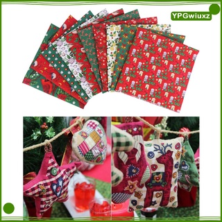 10Pc Cotton Fabric Christmas Theme Flower Birds Bells Printed for DIY Sewing Quilting Patchwork Handmade Home Tablecloth