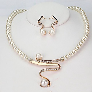 Pendientes De Collar De Diamantes De Perlas | Juego De 2 Piezas Joyería De Novia Accesorios Para Damas Acero Inoxidable