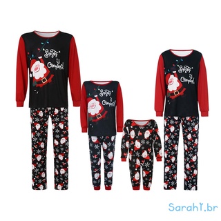 sara-matching family navidad pijamas, casual manga larga santa impresión tops +