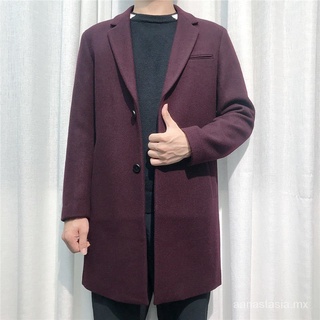 otoño de los hombres de lana de la mitad de la longitud de lana abrigo y gabardina coreano de alta gama de moda slim-fit lana abrigo de procesamiento (9)