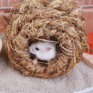 mascota tejida paja de hierba pequeño conejo hámster jaula nido casa masticar juguete erizo cama