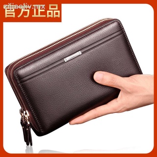 ♛♤✖New leather men s bag double zipper men s hand bag card bag clutch bag male long clutch bag large-capacity wallet