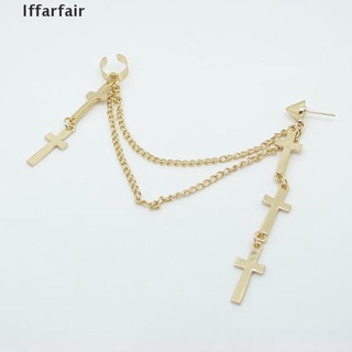 [Iffarfair] 1pc Fashion Cool Rock Punk Crosses Tassel Chain Ear Wrap Cuff Stud Clip Earring . (1)