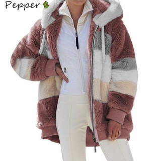 PEPPER Invierno Abrigo Moda Manga larga Abrigo Suelto Otoño Con capucha Mujer Felpa/Multicolor