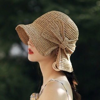 PANAMA padre-hijo 100%raffia arco sombrero de sol de ala ancha floppy verano sombreros para las mujeres playa panamá paja domo cubo sombrero femme sombra sombrero
