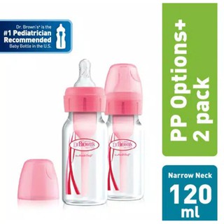 Dr.brown's 4 oz/120 ml PP cuello estrecho "opciones +" biberón, rosa, 2 unidades/botella de leche