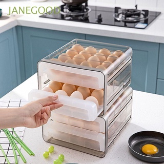 janegood - organizador de cajones para nevera de gran capacidad, bandeja de huevos, organizador de huevos, caja de almacenamiento transparente, plástico, doble capa, protección segura, 32 ranuras