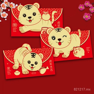 6pcs 2022 New Year Red Envelope Cartoon Tiger Angpao Creative Packet Sobre de paquete rojo Sello de beneficio