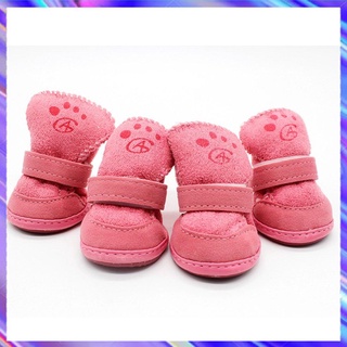 <lvv> 4 botas de nieve para perros, color rosa, zapatos de cachorro, invierno, suave, cachemira, suela antideslizante (2)