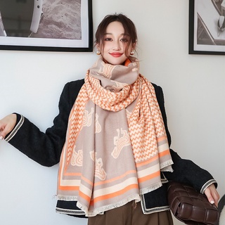 2021 versión coreana de invierno rizado imitación cachemira bufanda dulce impresión steed caliente bufanda media longitud chal mujeres