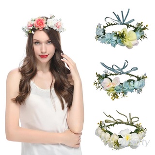 Hik diadema de corona de pelo ajustable con cinta de novia flor guirnalda de flores