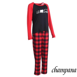 ✫Ip❁Padre-hijo de navidad pijamas traje, cuello redondo camiseta + cuadros pantalones largos/Patchwork body (7)