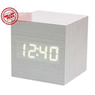 digital de madera led despertador de madera retro brillo reloj decoración de voz escritorio snooze herramientas de control e3v1