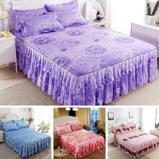 3 en 1 King/Queen Size Ropol Set sábana cama falda colcha funda de almohada sábana de cama