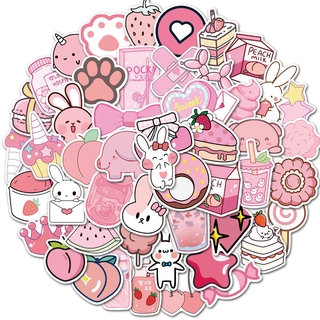 50PCS Cartoon Kawaii Pink Stickers For Girls Luggage Laptop Skateboard Bicycle Backpack Decal Toy Stickers For Children Gift