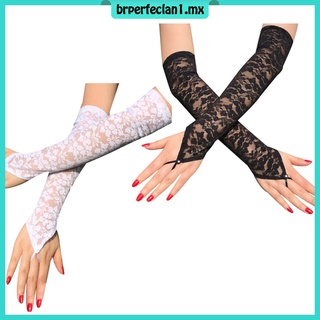 guantes de encaje floral para mujer/guantes de encaje largo/protección uv/guantes de encaje sin dedos/longitud de codo/guantes de encaje para boda/opera/fiesta, (7)