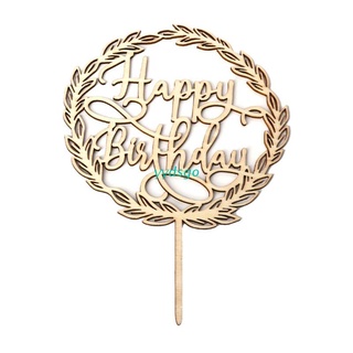 YGO Wooden Happy Birthday Children Baby Shower Cake Topper Cupcake Picks Party Favors Supplies Decoration