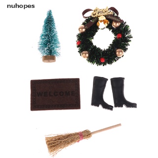 nuhopes 5 unids/set casa de muñecas botas de navidad árbol corona de pino santa claus alfombra escoba mx