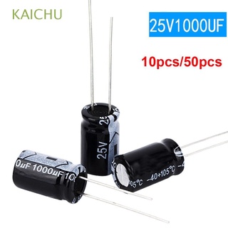 kaichu condensadores duraderos componente 25v1000uf condensador electrolítico aluminio 50pcs 16-50v común 1000uf/25v