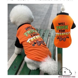 Dx ropa de perro de Halloween dibujos animados patrones de impresión cuello redondo manga corta jersey