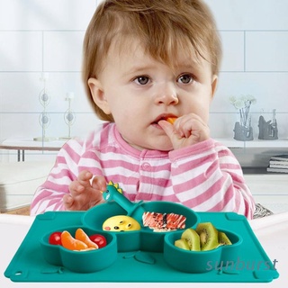 sunb bebé lindo fruta de silicona tazón de entrenamiento dividido ventosa antideslizante plato de cena bebé aprendizaje utensilios de alimentación