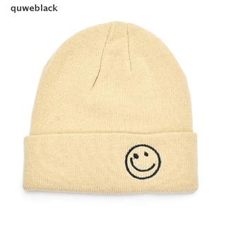 quweblack moda cara sonriente invierno punto bordado adulto sombrero unisex adulto cálido beanie mx