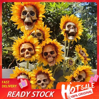 c 3 estilos de girasol de imitación escultura vibrante falsa estatua de girasol Halloween calavera figura decoración de cráneo para Halloween (1)