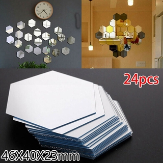 24Pcs espejo 3D hexagonal vinilo extraíble adhesivo de pared decoración del hogar arte DIY
