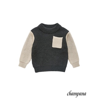 ✲Xv✥Los niños Casual de manga larga suéter de moda contraste Color cuello redondo jersey prendas de punto (5)