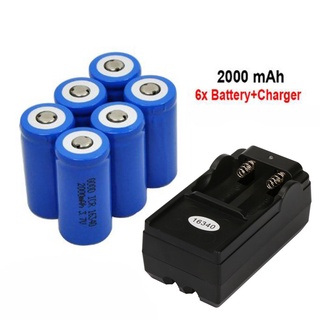 6x 2000mAh 16340 batería recargable de iones de litio para linterna LED+cargador CR123A