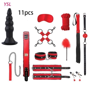 YSL 11Pcs Erotic Bondage Set Anal Plug Handcuffs Collar Flirt Fetish Bdsm SM Sex Toy