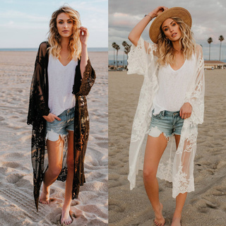 [Valen] Women Lace Bohemian Beach Long Oversized Kimono Coat