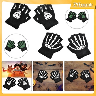 guantes de medio dedo de esqueleto de halloween, unisex luminosos, accesorios elásticos, manoplas para disfraces, cosplay, fiesta, accesorios para niños