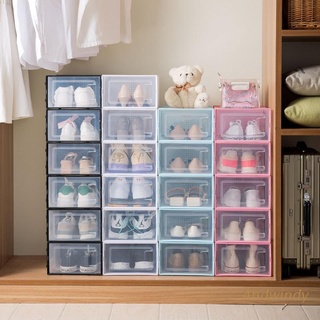 AND Plastic Shoe Storage Box Double Side Open Shoe Organizer Space Saving Stackable Shoe Container Bin Display Collection