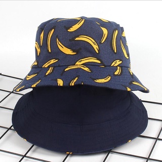 Señoras Simple verano plátano patrón cubo sol Reversible pescador sombreros de playa O (1)