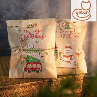 Yola 24sets muñeco de nieve de navidad Kraft bolsas de papel de galletas bolsas de galletas bolsa de navidad pegatinas de fiesta Favor caramelo bolsa rojo zorro bolsa de embalaje bolsas
