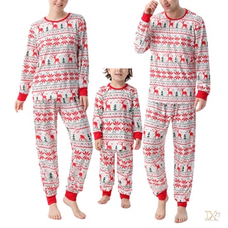 jx-pijamas de la familia de navidad de coincidencia, alce impresión de manga larga cuello redondo tops