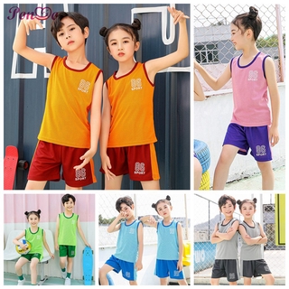 Kids Breathable Sportwear Set Boys Basketball Clothes Sleeveless T-shirt+shorts 2Pcs/set Girls Quick Dry Football Jersey
